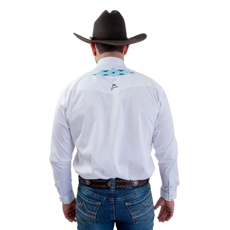 Camisa Vaquera Blanco Nieve Bordado Azul