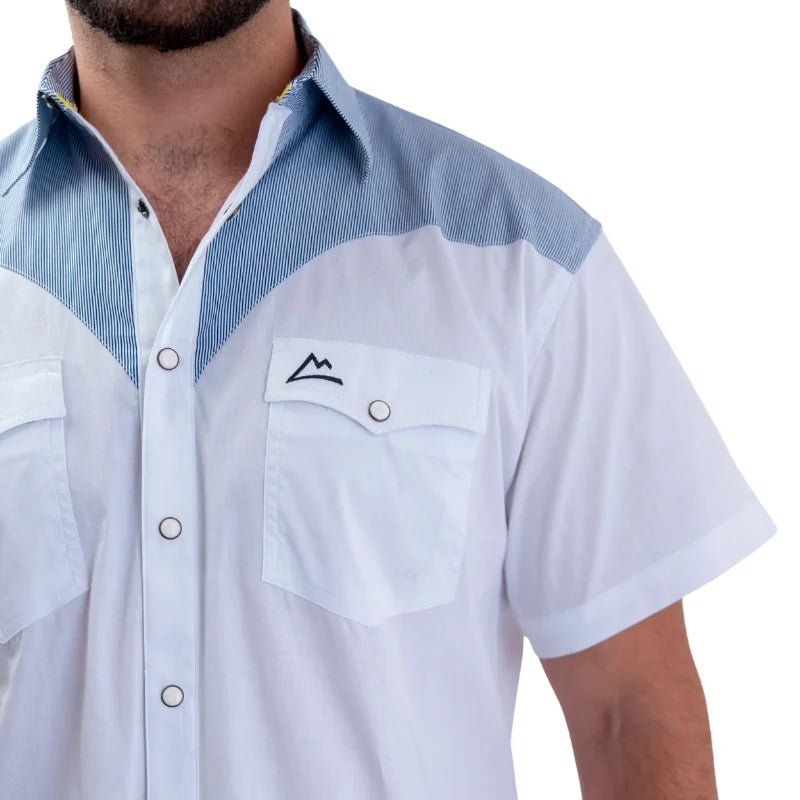 Camisa Frisco Fishing Estampado Rayas Blanco y Azul con Ventilación