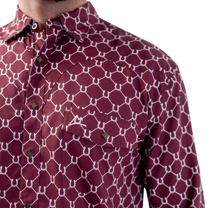 Camisa Fishing Estampado Herraduras Vino y Beige