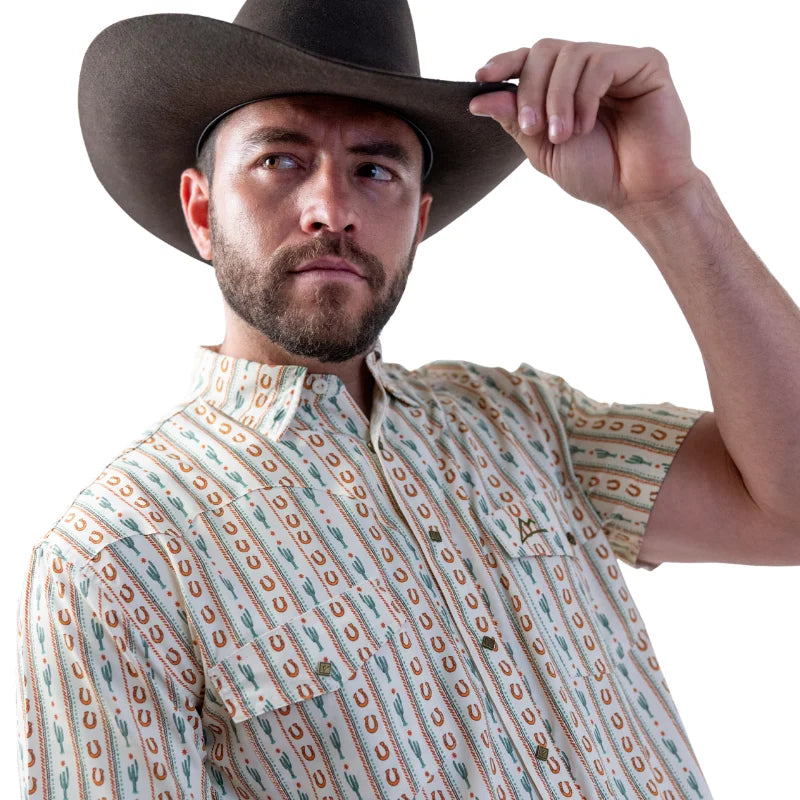 Camisa Denver Frisco Fishing Estampado Cactus y Herraduras Beige