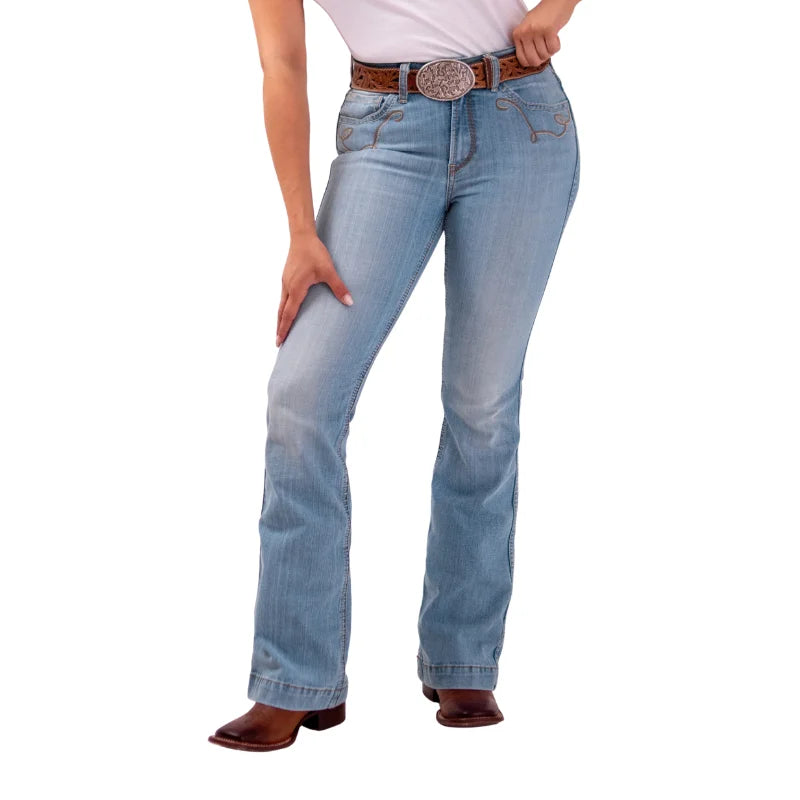 Jeans Vaqueros Cintura Alta Corte Bota para Dama