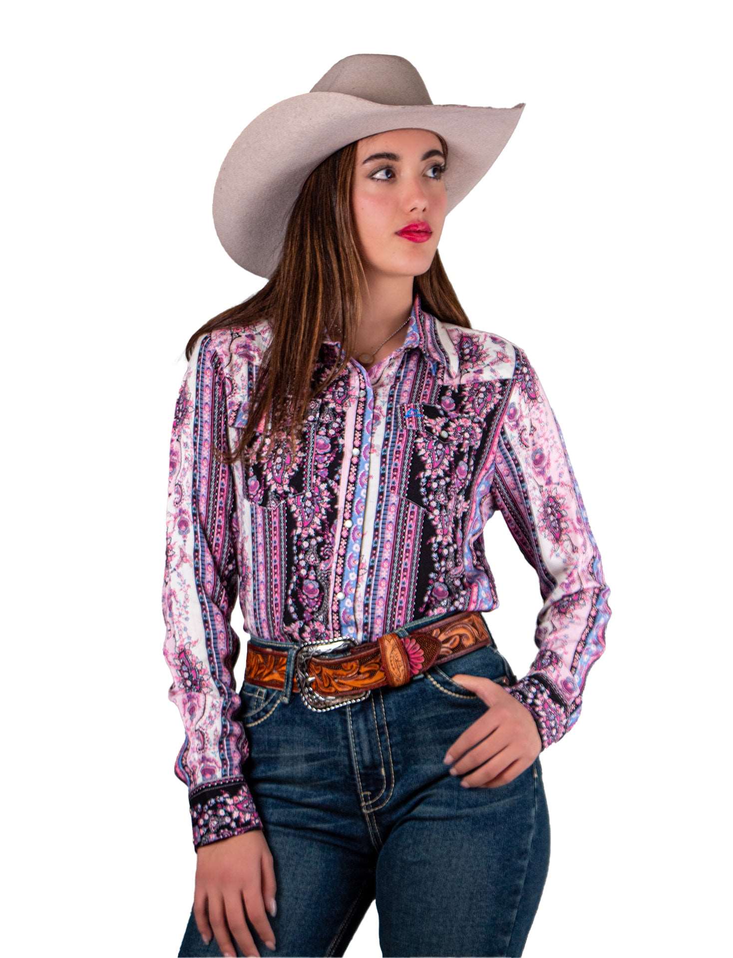 Camisa vaquera Franjas boho flores negra CM101