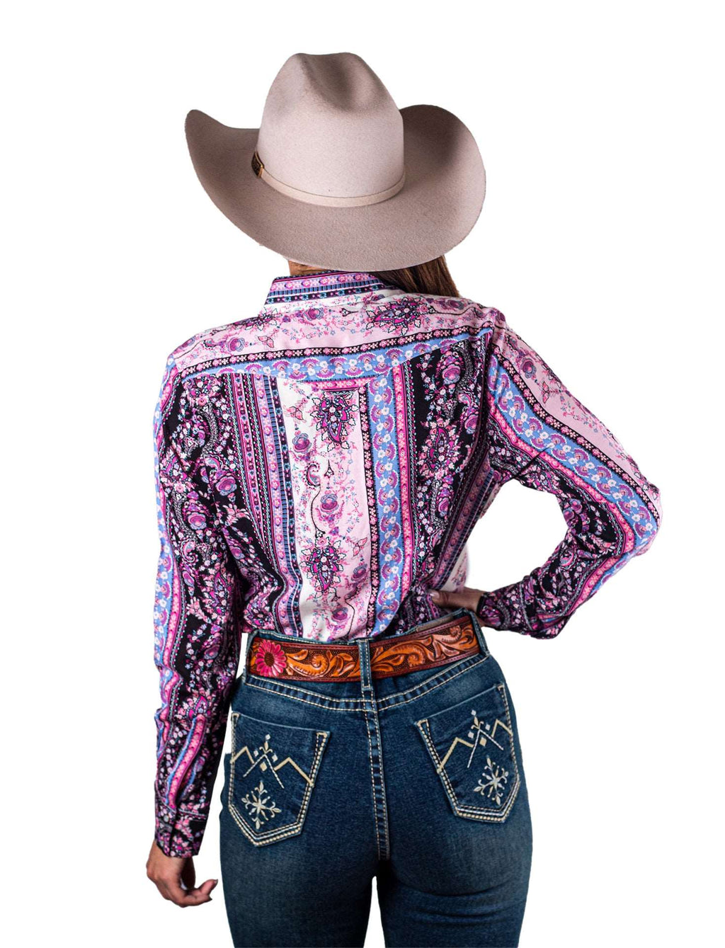 Camisa vaquera Franjas boho flores negra CM101