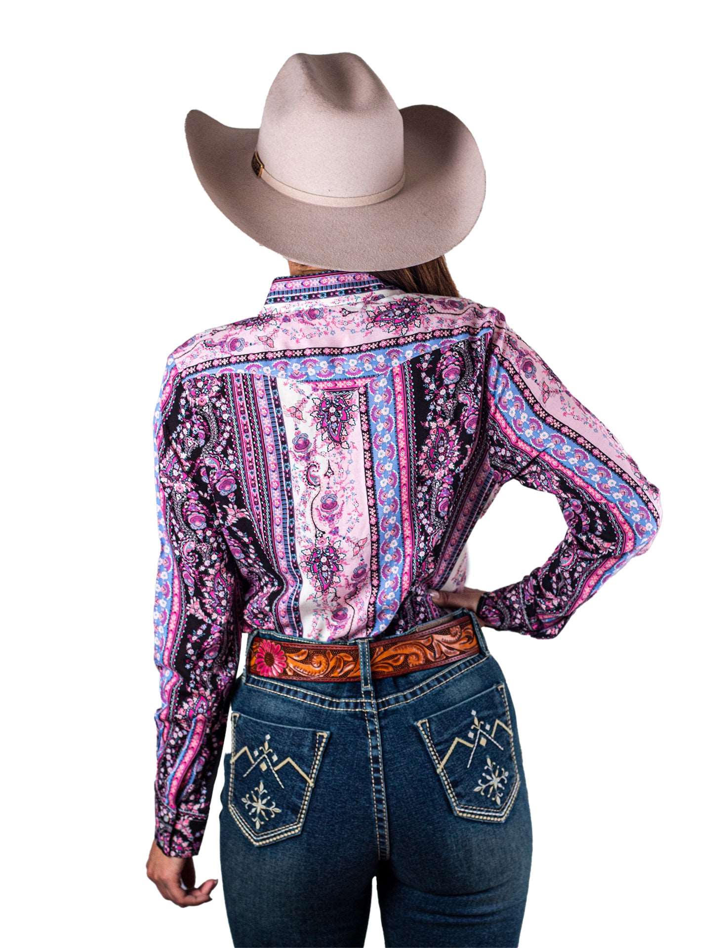 Camisa vaquera Franjas boho flores negra CM101