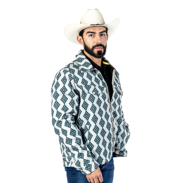 Chamarra Vaquera Tribal Azteca Verde/Blanco