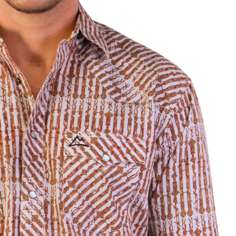 Camisa Vaquera Caballero Étnico Flechas Café