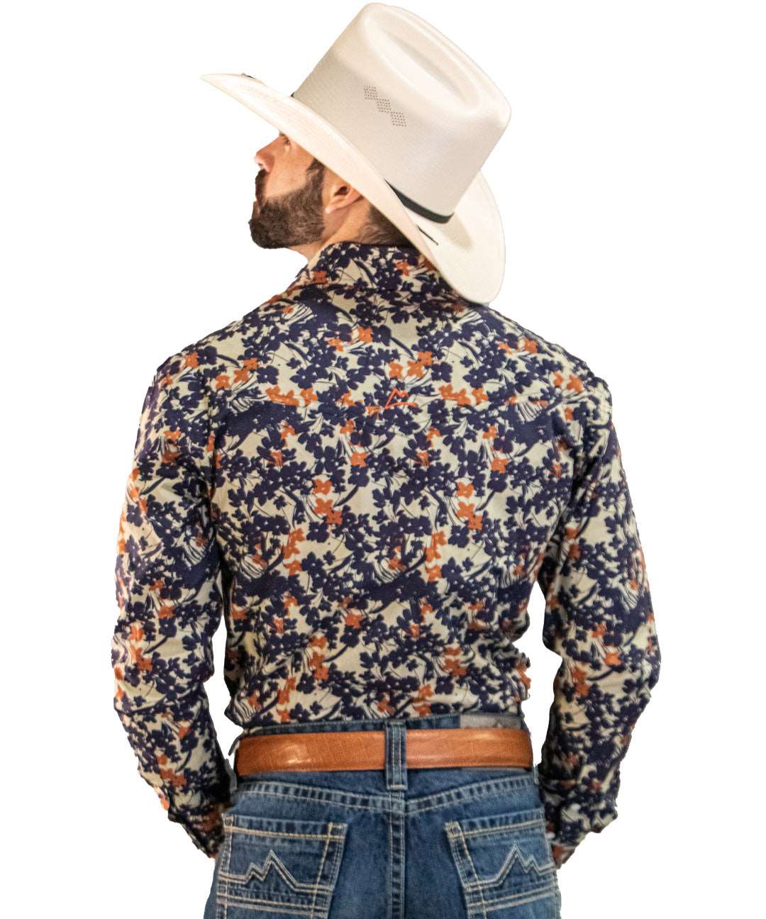 Camisa Vaquera FLORES MARINO CON NARANJA CHH159