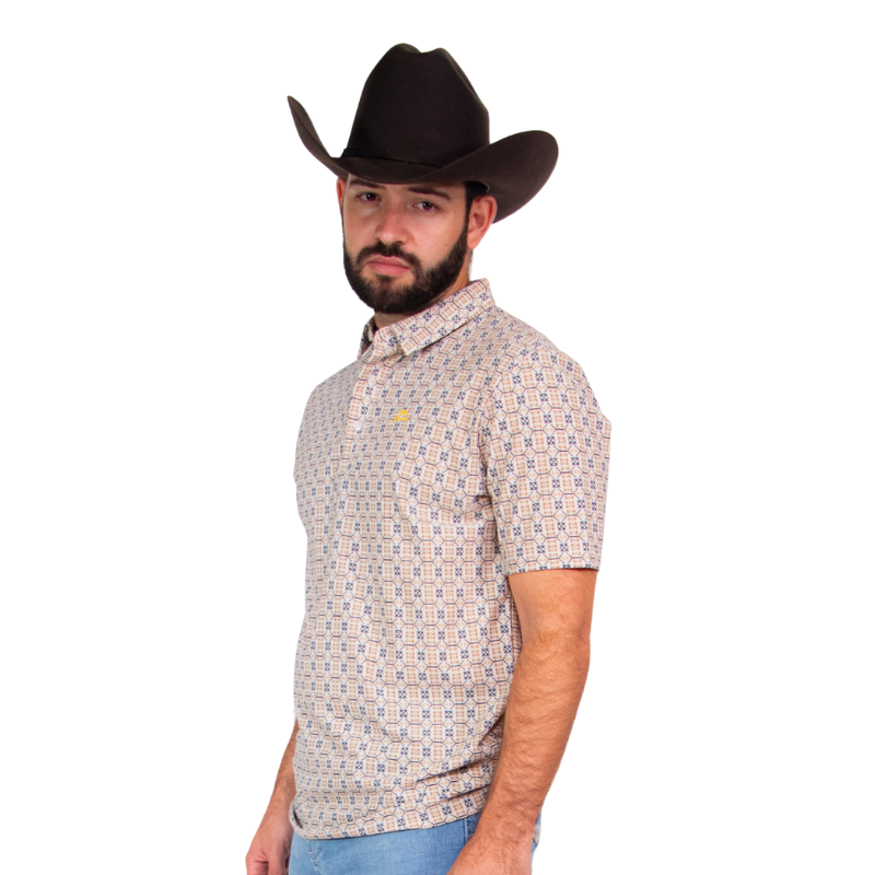 Polo Caballero UV Print Beige/Azul/Amarillo