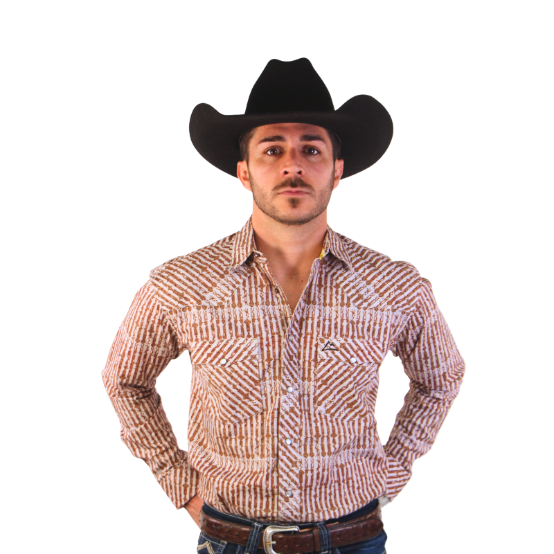 Camisa Vaquera Caballero Étnico Flechas Café