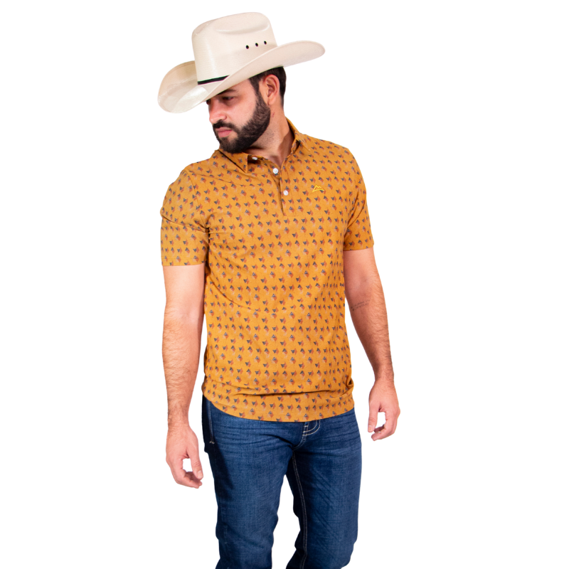 Polo Print UV Amarillo/Café/Naranja Hombre