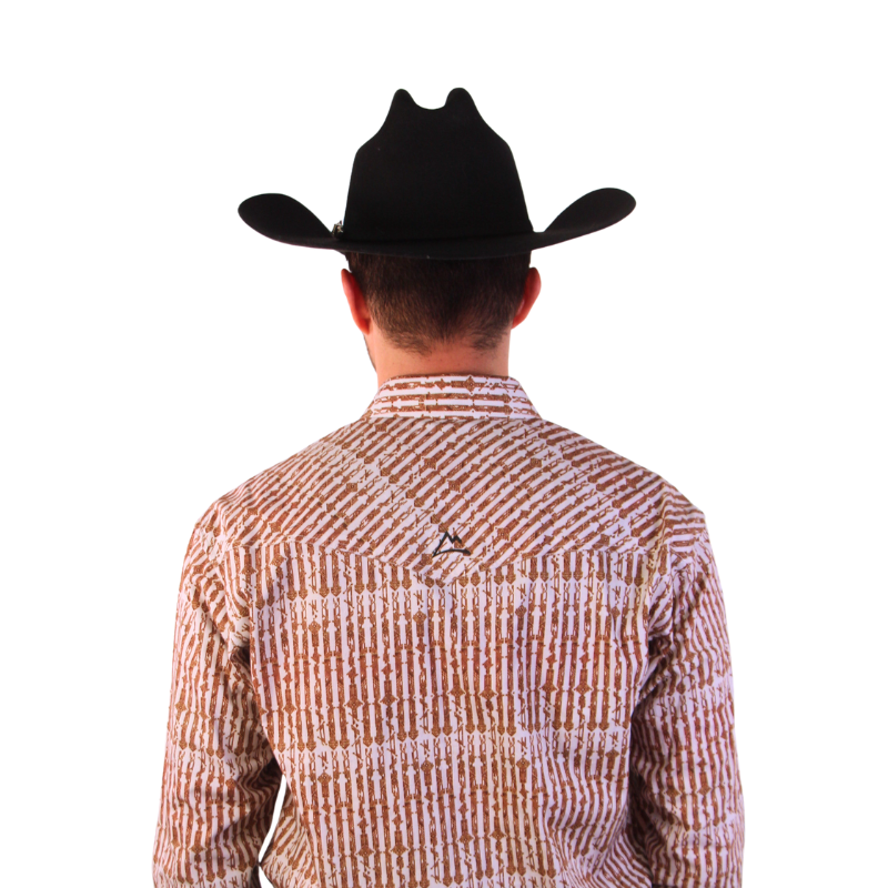 Camisa Vaquera Caballero Étnico Flechas Café