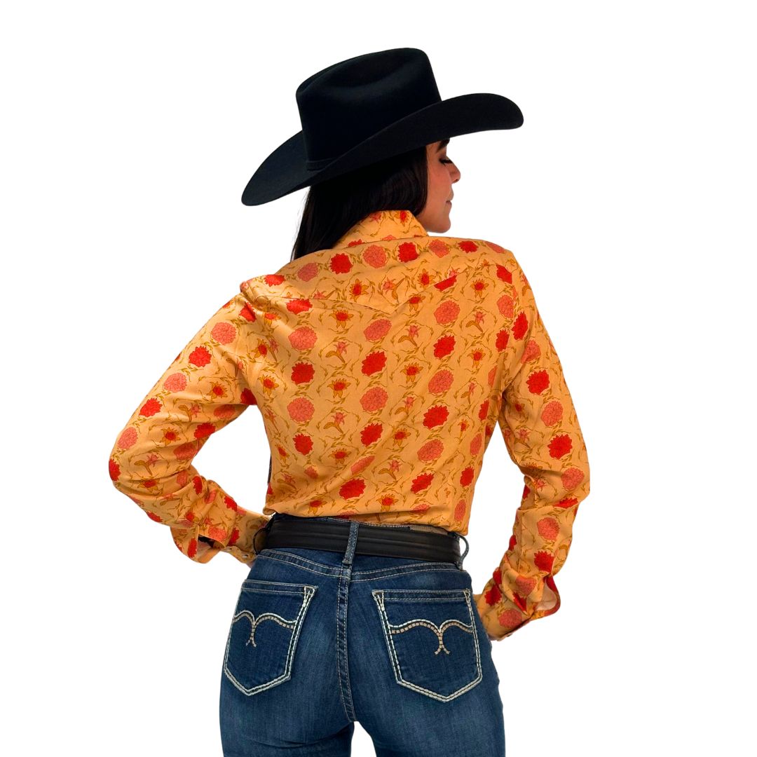 Camisa Vaquera Dama Estampado Dalia Durazno