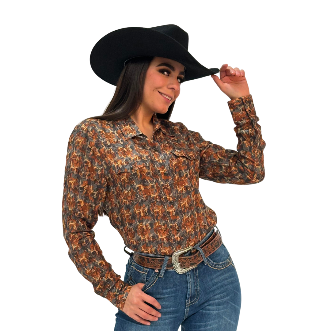 Camisa Vaquera Dama Estampado Monarca Mármol