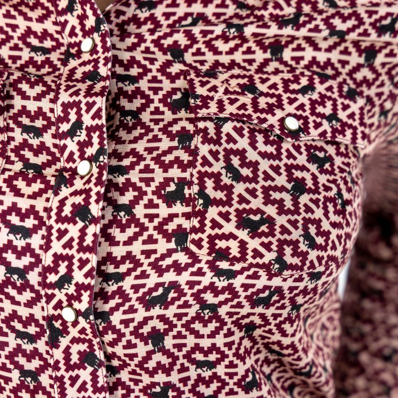 Camisa Vaquera Dama Estampado Cuadro Toros
