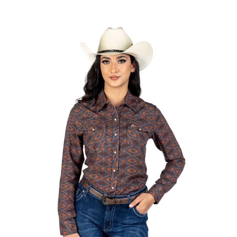 Camisa Vaquera Dama Estampado Mosaico Azteca