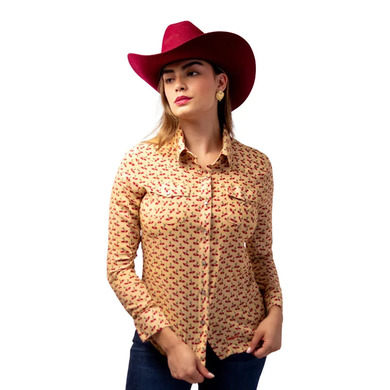 Camisa Vaquera Dama Estampado Cerezas