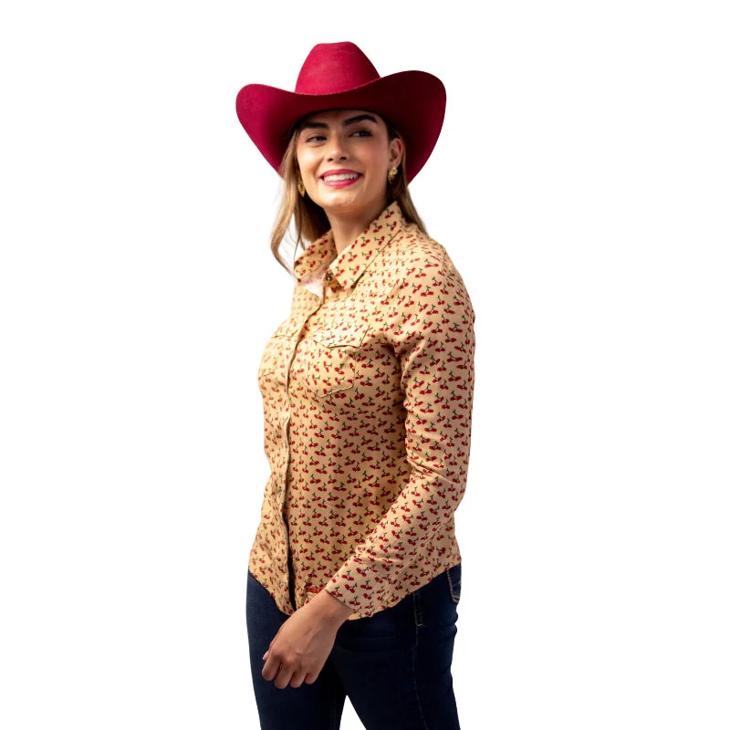 Camisa Vaquera Dama Estampado Cerezas