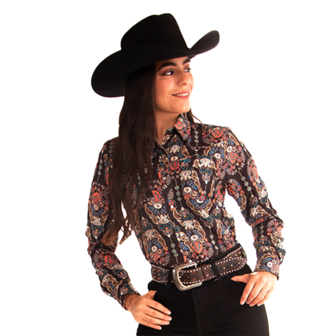 Camisa Vaquera Dama Paisley Black Icy Denver