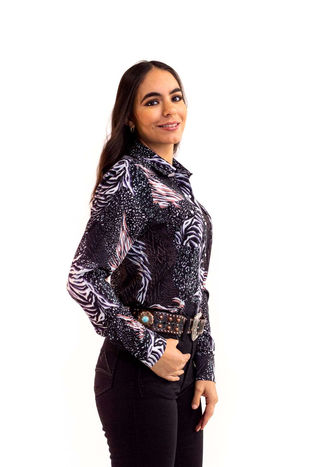 Camisa Vaquera Premium animal print negro