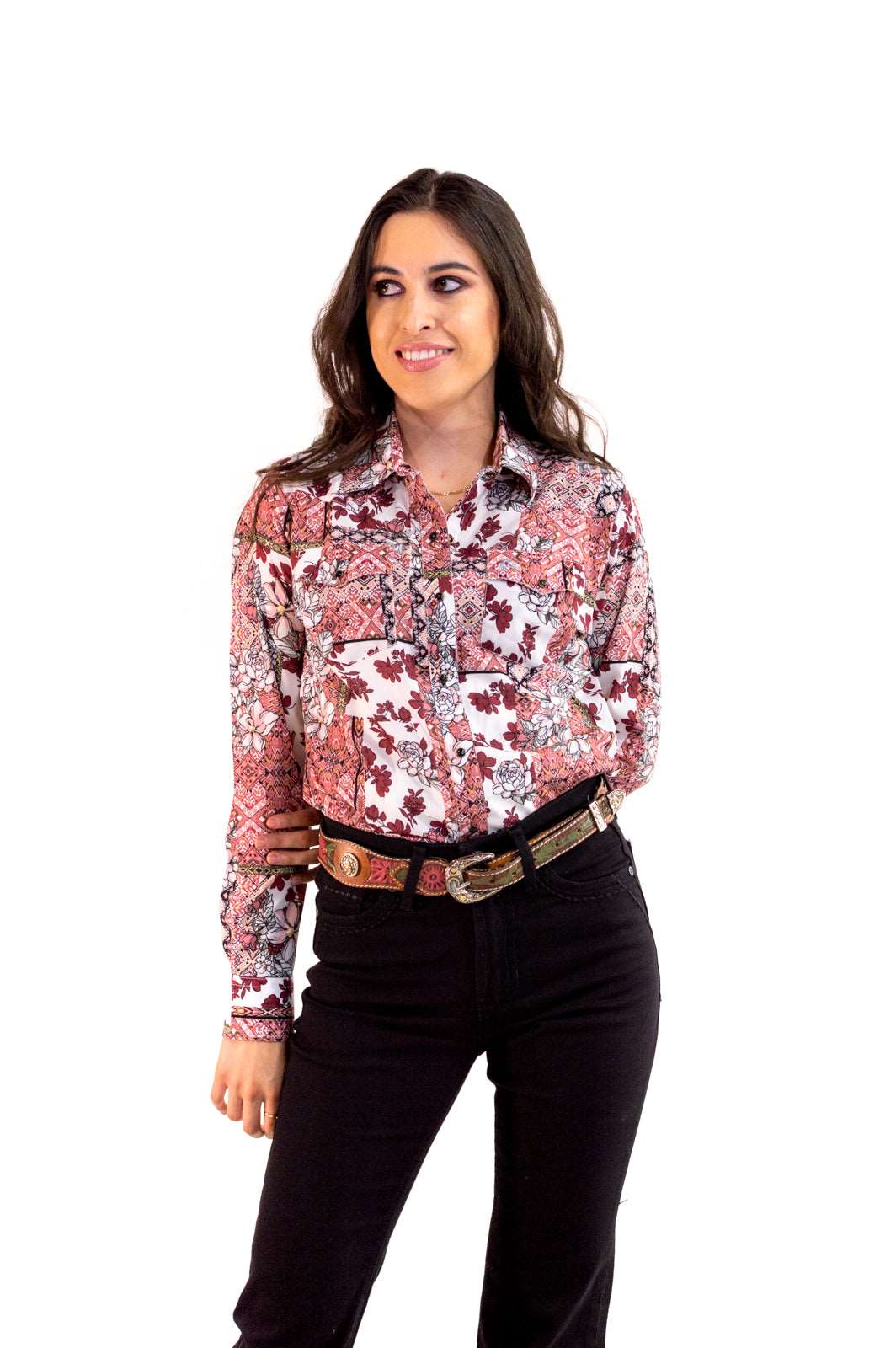 Camisa Vaquera Premium ÉTNICO FLORES GUINDO CM103